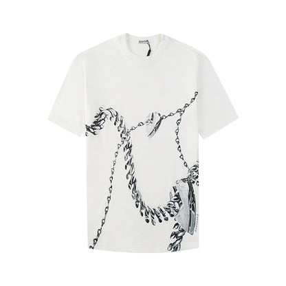 Spring and summer new love chain chain print round neck short-sleeved T-shirt