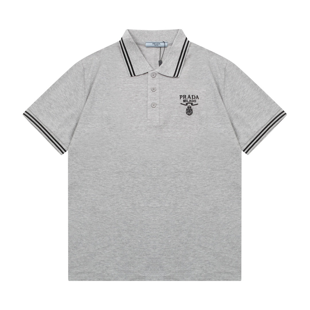 Different color patchwork collar, letter embroidered triangle logo polo shirt