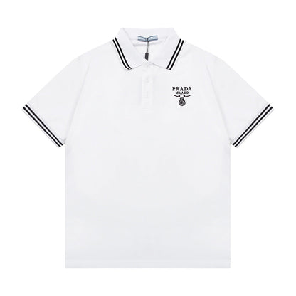 Different color patchwork collar, letter embroidered triangle logo polo shirt