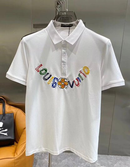 Colorful letter embroidered polo shirt