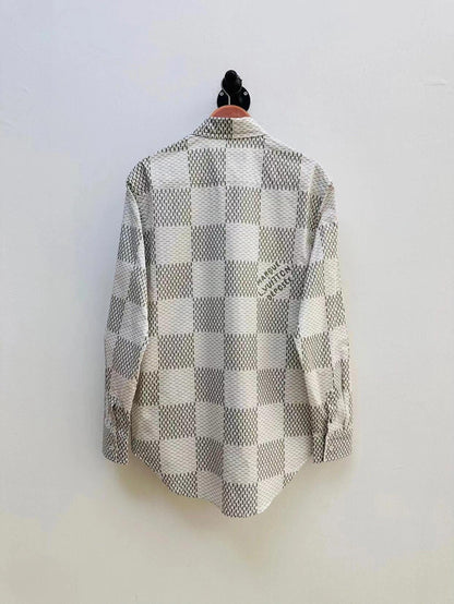 24ss early spring checkerboard letter jacquard plaid long-sleeved shirt