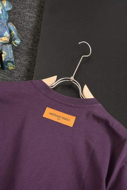 AS-Purple and yellow label printed T-shirt