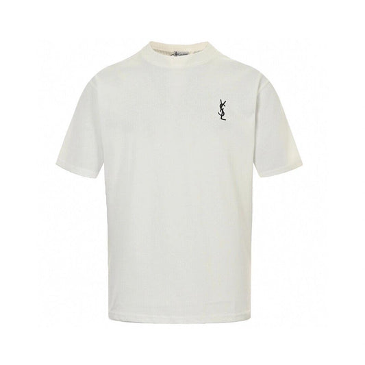 Solid color embroidered logo T-shirt