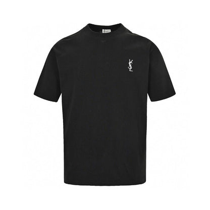 Solid color embroidered logo T-shirt