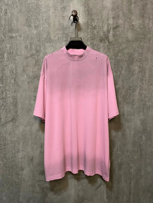 24ss Pink distressed holes T-shirts