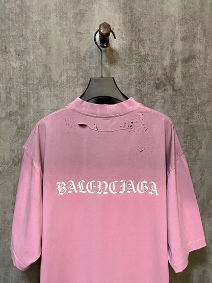 24ss Pink distressed holes T-shirts