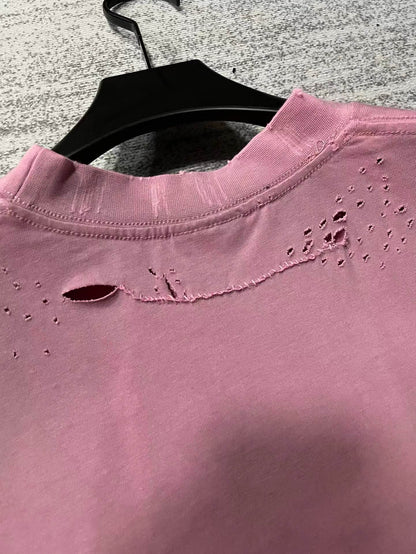 24ss Pink distressed holes T-shirts