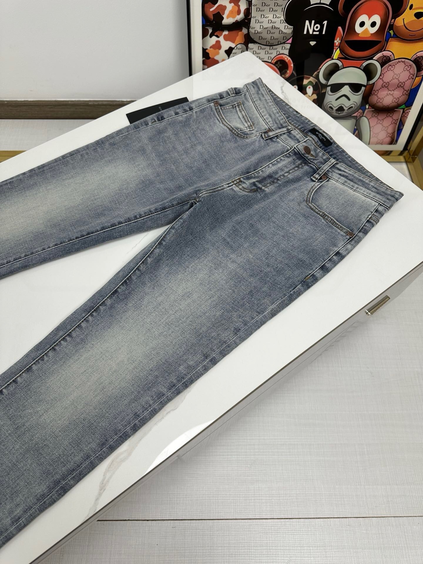 Premium vintage distressed blue jeans