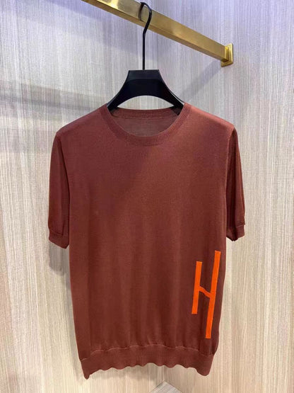 Brown-red simple knitted T-shirt