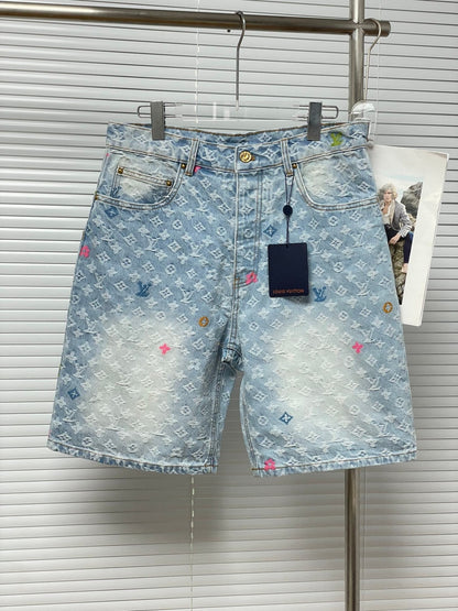 Logo print denim shorts