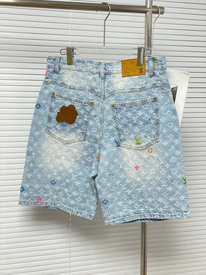 Logo print denim shorts