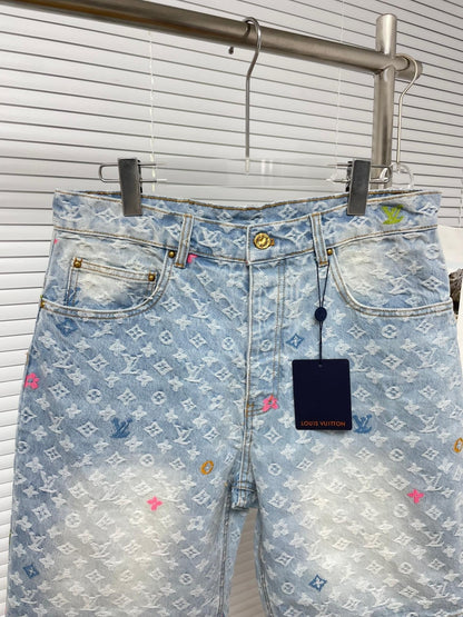 Logo print denim shorts