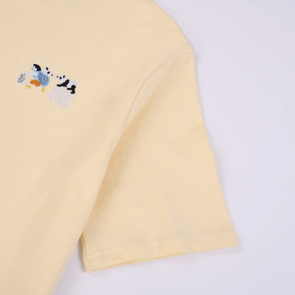 Round neck panda embroidered short sleeves