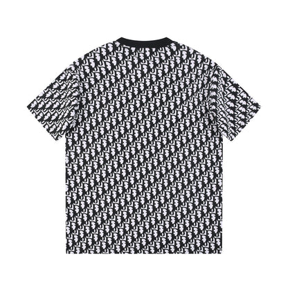 All-over logo print with contrasting braided collar short sleeves