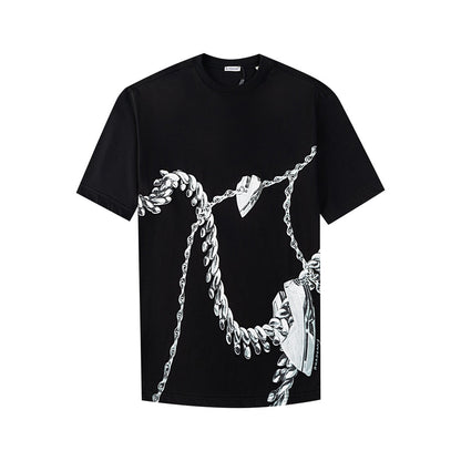 Spring and summer new love chain chain print round neck short-sleeved T-shirt