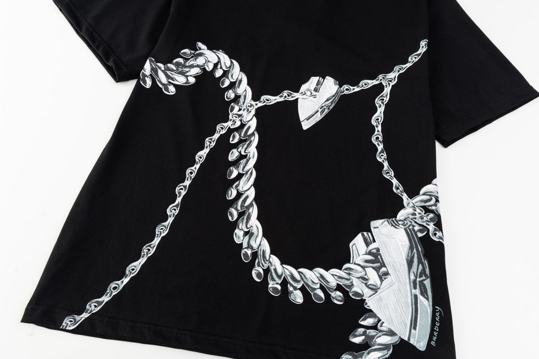 Spring and summer new love chain chain print round neck short-sleeved T-shirt