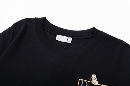 Butterfly letter embroidery casual T-shirt