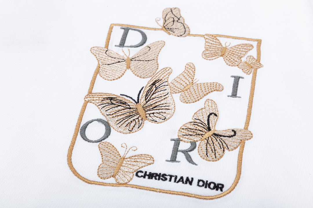 Butterfly letter embroidery casual T-shirt