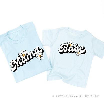 DAISY - MAMA / BABE - w/ Full Daisies on Back - Set of 2 Matching Shirts