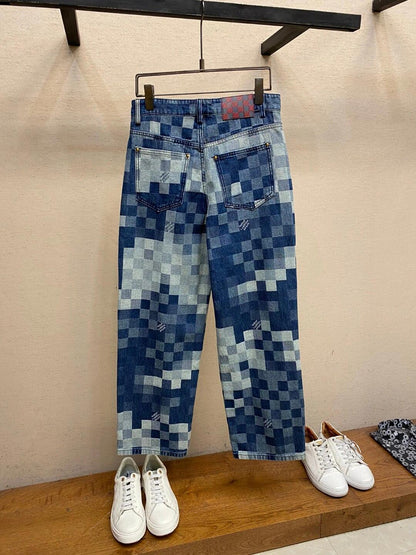 Fuzzy checkerboard jeans