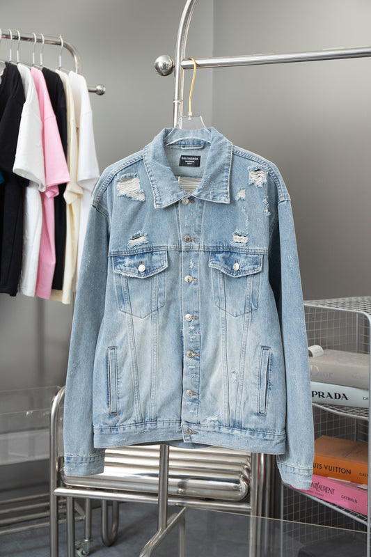 Ripped denim loose jacket for men and women