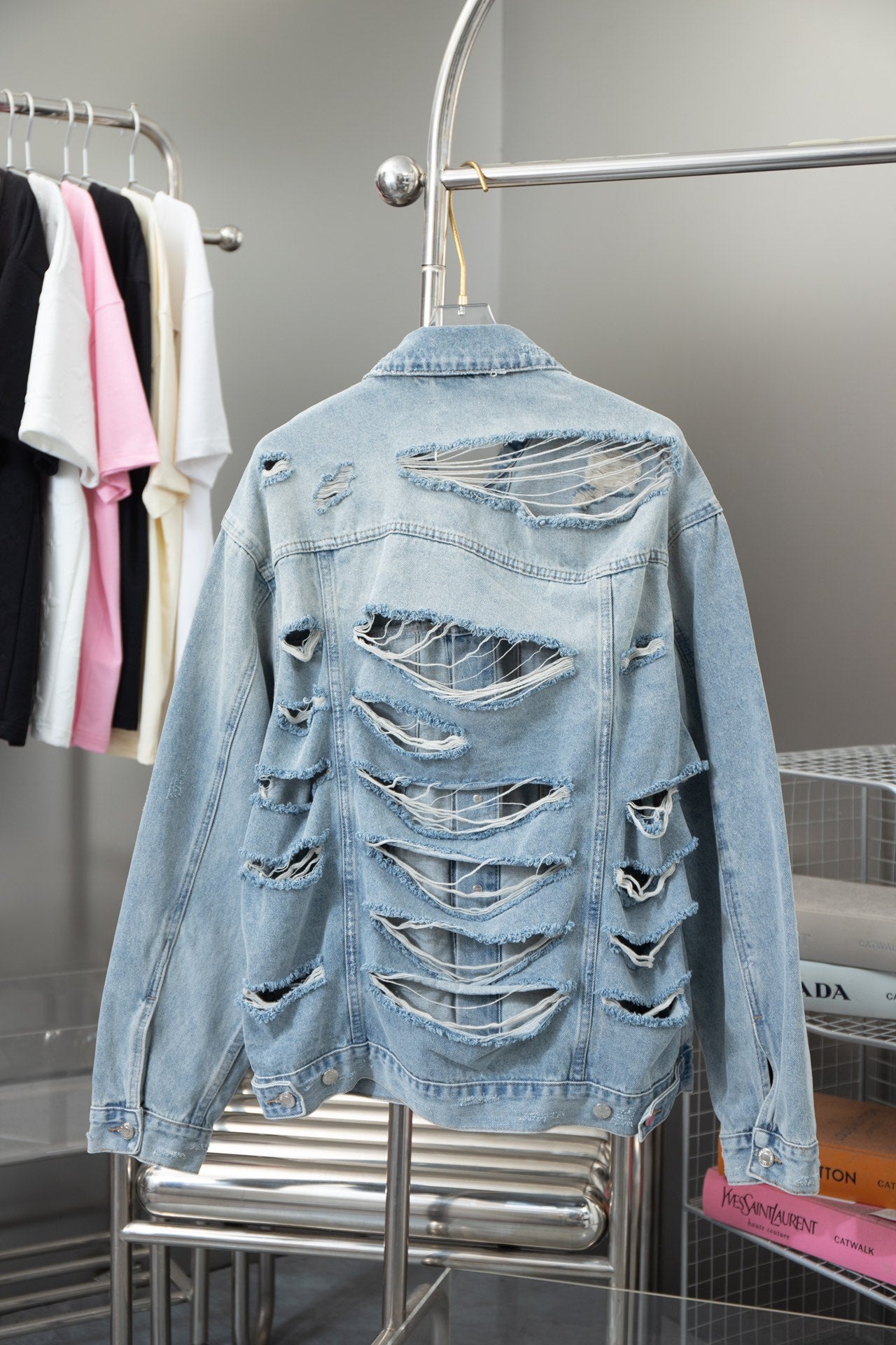 Ripped denim loose jacket for men and women