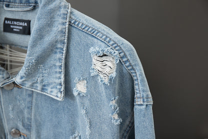 Ripped denim loose jacket for men and women