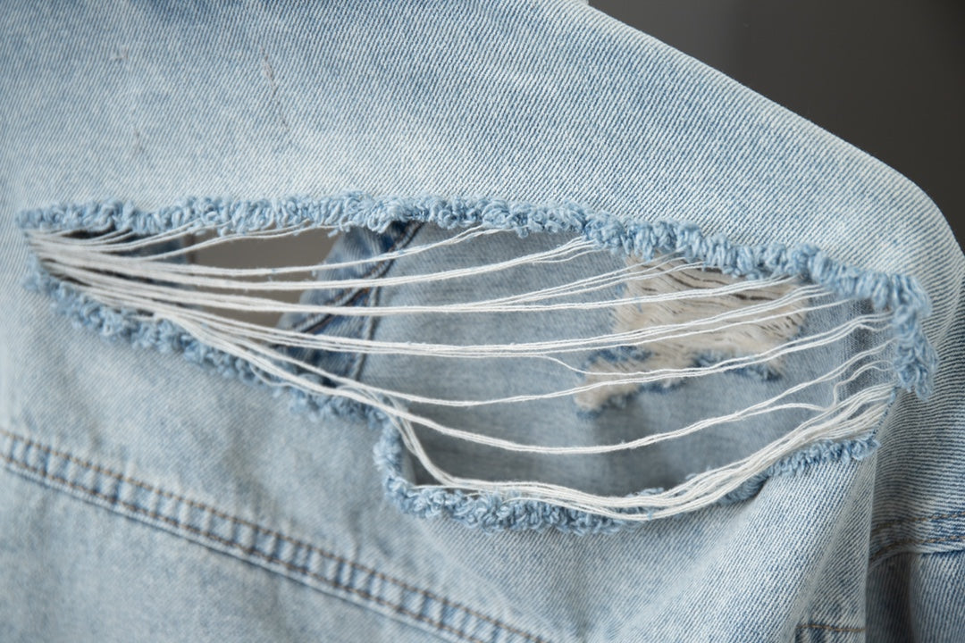 Ripped denim loose jacket for men and women