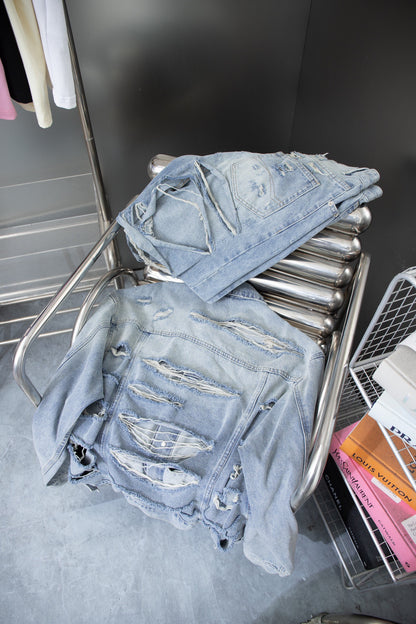 Ripped denim loose jacket for men and women